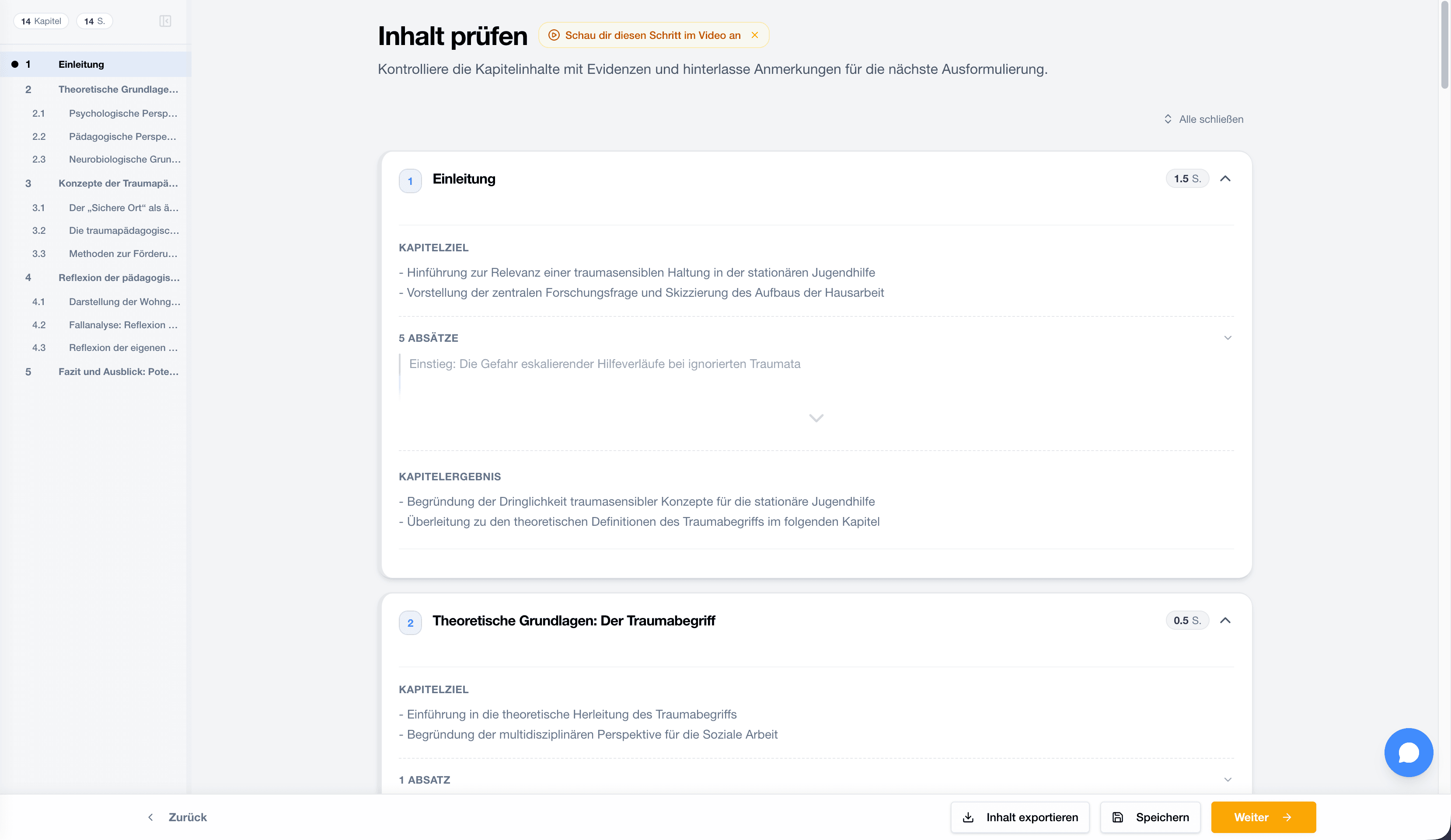 StudyTexter Prüfansicht mit Feedback zu Kapitelinhalten